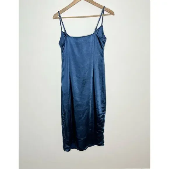 Heartloom Oliver Midi Slip Dress XS Blue Satin Side Slit Cocktail Night Out - Picture 9 of 14